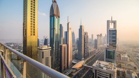 Dubai şehir merkezi gökdelenlerinin havadan görünümü, BAE