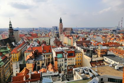 Beautiful aerial shot of Wroclaw city, Poland under the cloudy sky