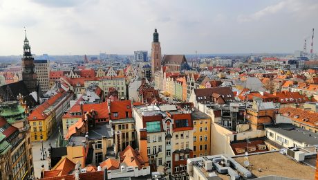 Beautiful aerial shot of Wroclaw city, Poland under the cloudy sky