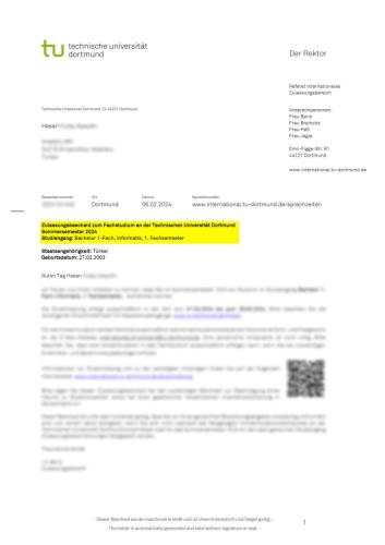Hasan-Technische Universität Dortmund Informatik Lisans Kabulü