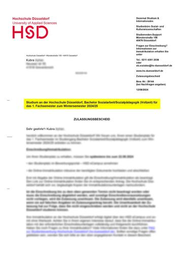 Hochschule Düsseldorf University Bachelor Sozialarbeit Sozialpädagogik Lisans Kabulü