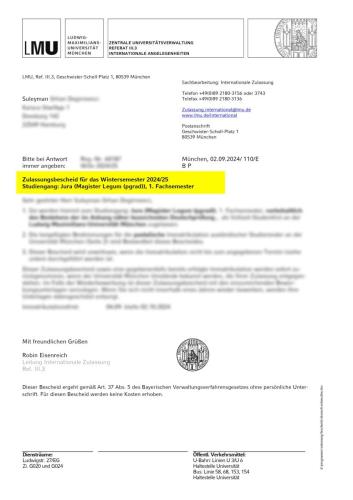 Ludwig-Maximilians-Universität München Hukuk Mater Kabulü
