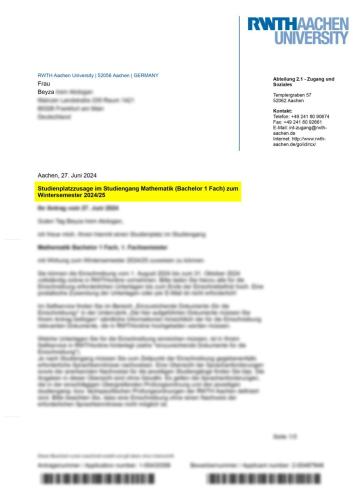RWTH Aachen University Matematik Lisans Kabulü