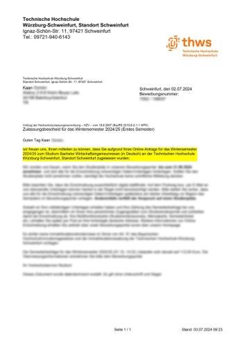 Technische Hochschule Wüzburg THWS Endüstri Mühendisliği Lisans Kabulü