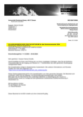 Universität Duisburg-Essen Software Engineering Lisans Kabulü