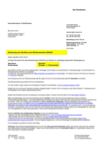 Universität Kassel Biyoloji Lisans Kabulü