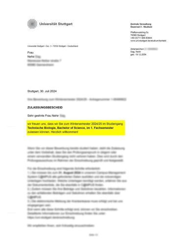 Universität Stuttgart Biyoloji Lisans Kabulü
